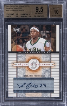 2003-04 UD Top Prospects "Signs of Success" #SSLJ LeBron James Signed Rookie Card – BGS GEM MINT 9.5/BGS 10